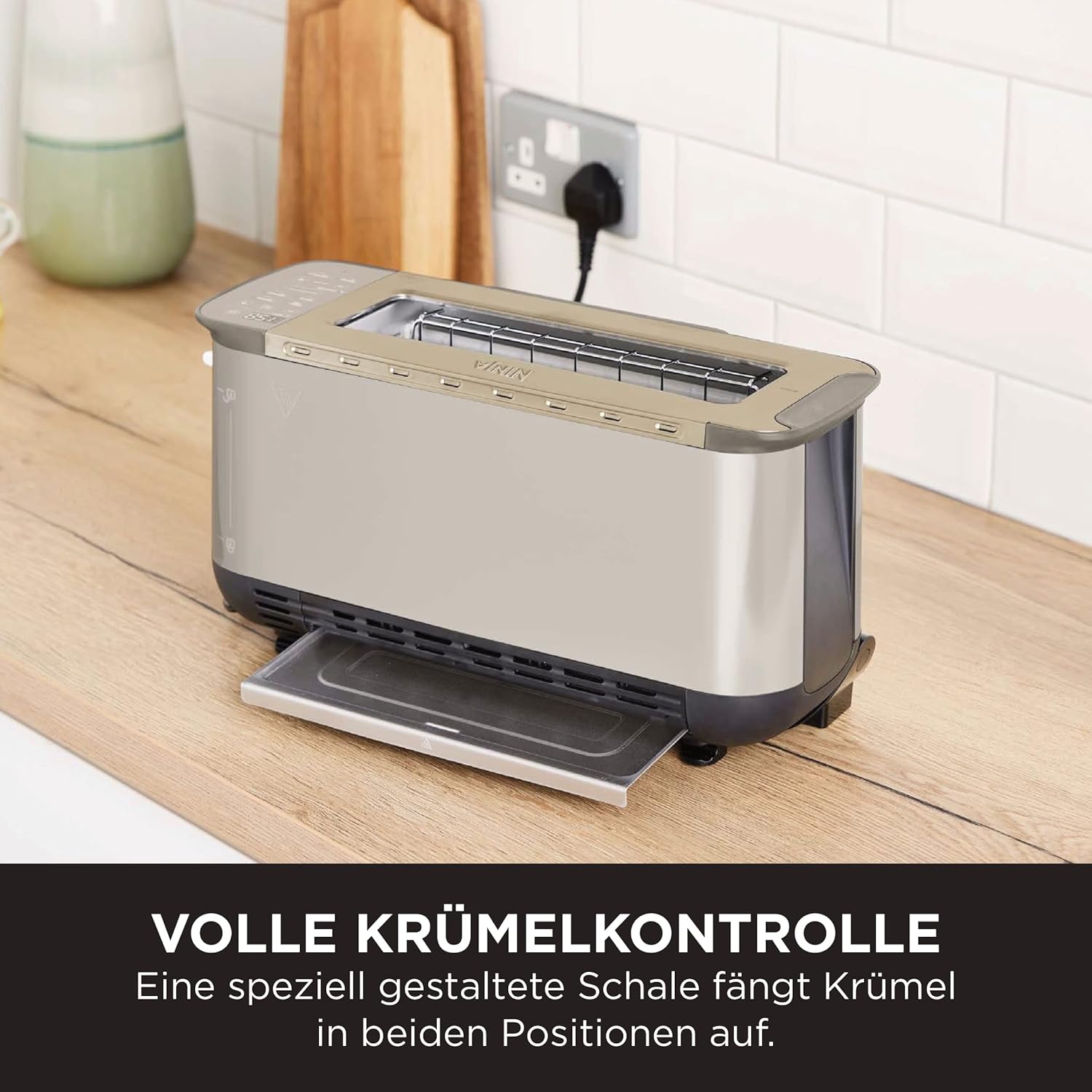 Ninja Foodi 3-in-1 Toaster, Elektrogrill mit Deckel, Panini-Presse mit Flip-Design, 7 Kochfunktionen, 7 Toastlinien, Backblech und Krümelschale, Stone Gold, ST202EUSTGD