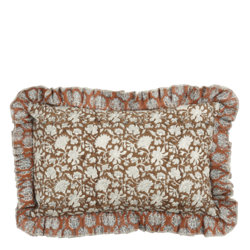 Sierkussen bloemen donker bruin - l55xb35xh10cm