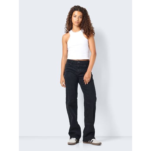 Noisy May Yolanda Wide Jeans, Black Denim, W31/L32