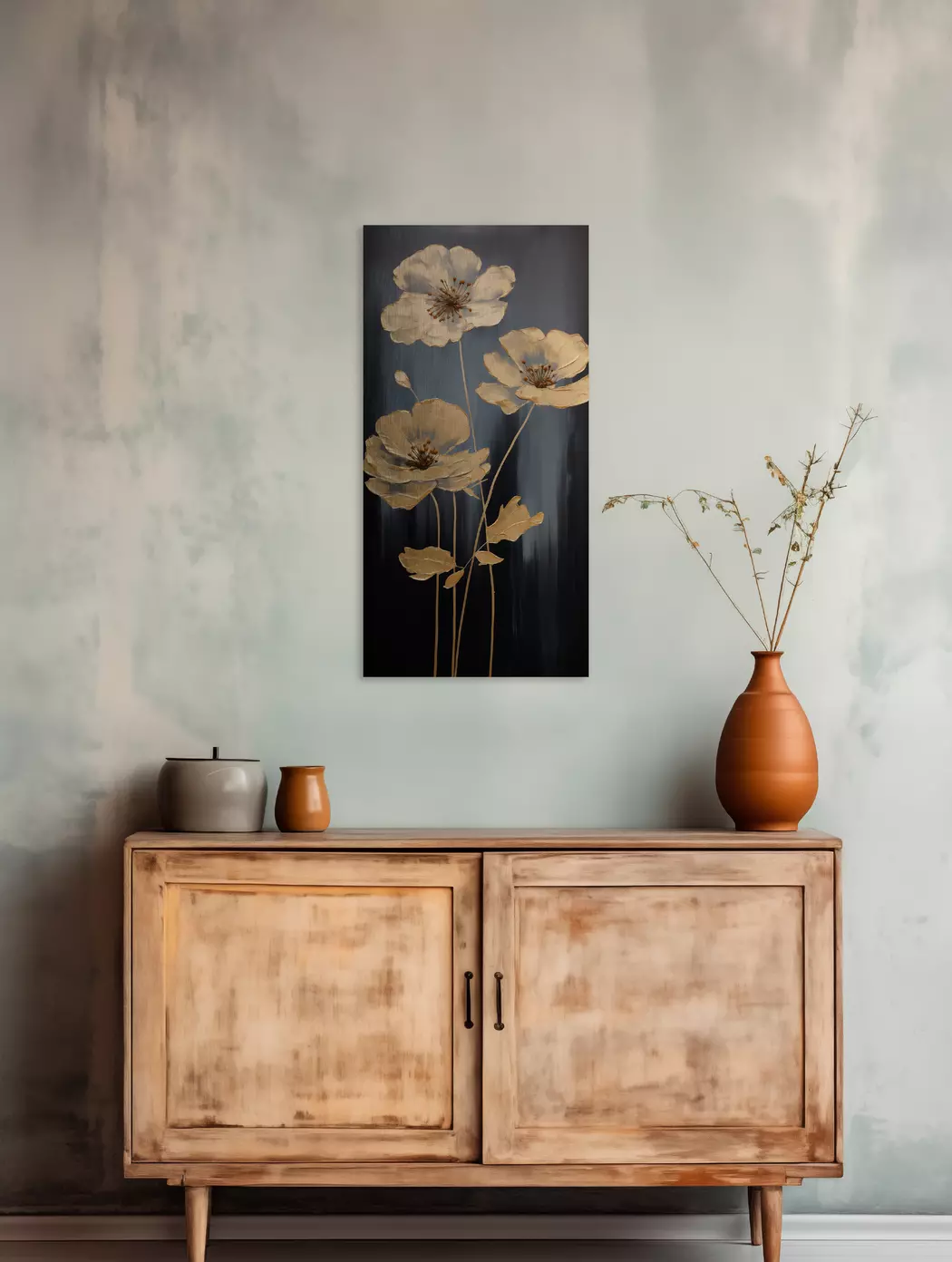 Wandbild 30 x 60 cm Golden Flowers V
