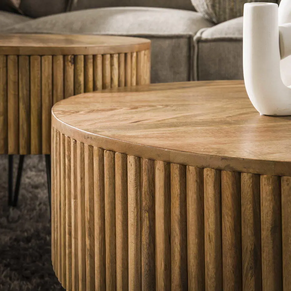 Salontafel Rond 80cm - Naturel Mangohout - Set Van 2 - Wave