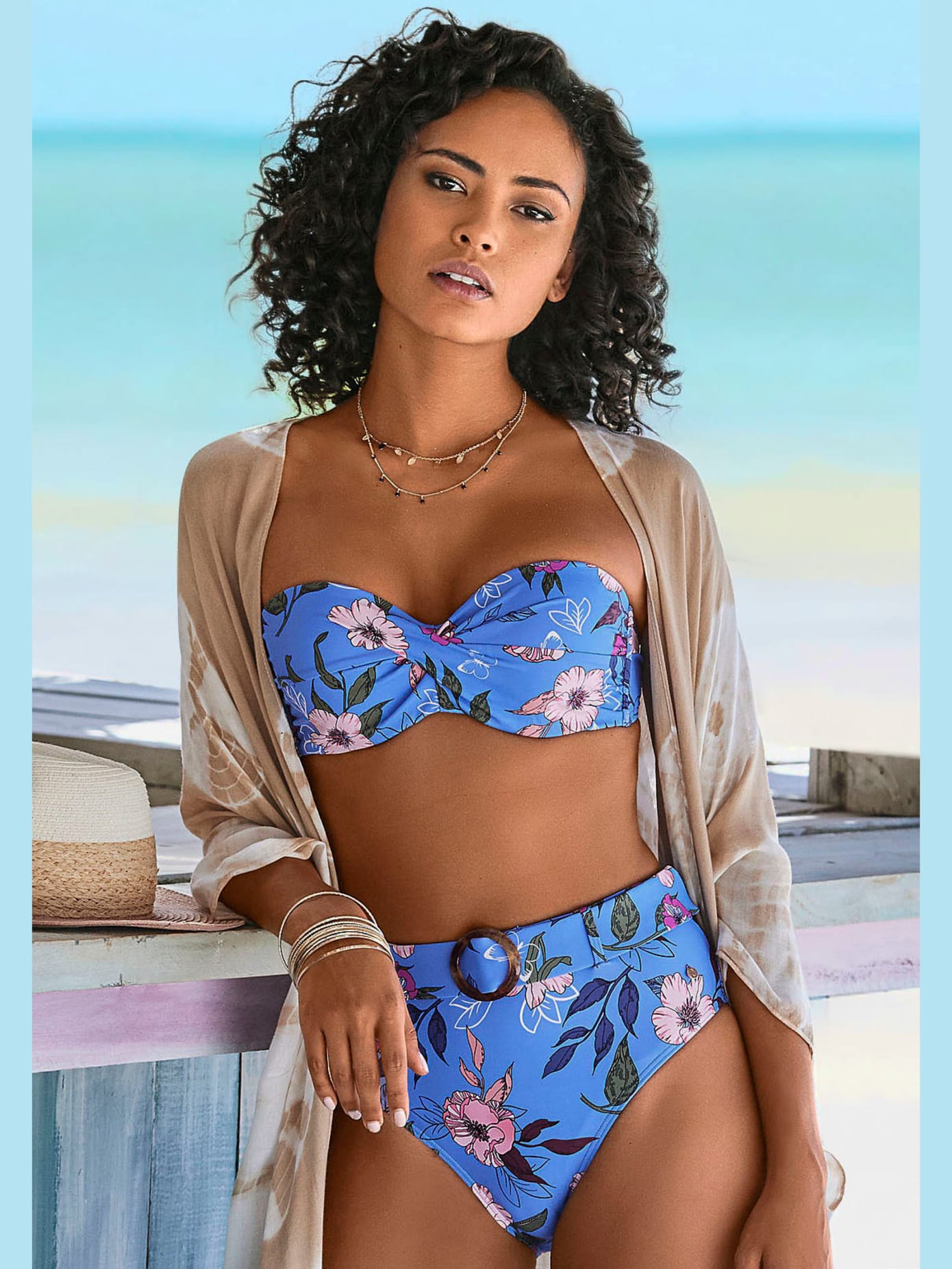 Haut de bikini bandeau à armatures imprimé floral moderne