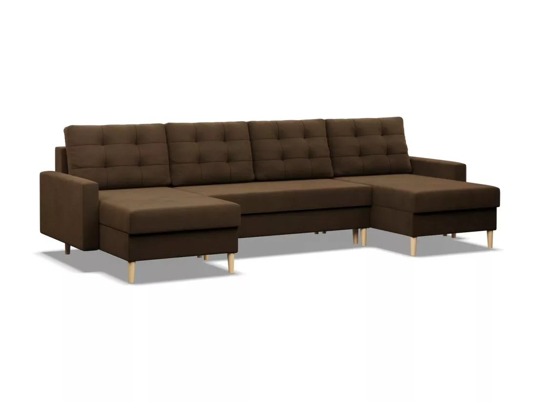 Canapé d'angle en U avec fonction sommeil, Coussin réversible, Bonell, Brun