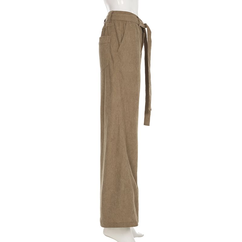 BrickBlack - Hoge taille effen corduroy wijde broek met riem