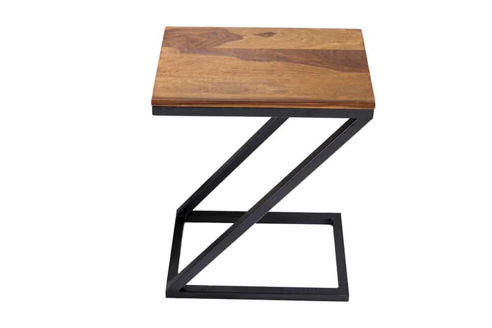 Massivholz Beistelltisch BUTLER 60cm braun Sheesham stone finish schwarz Metall