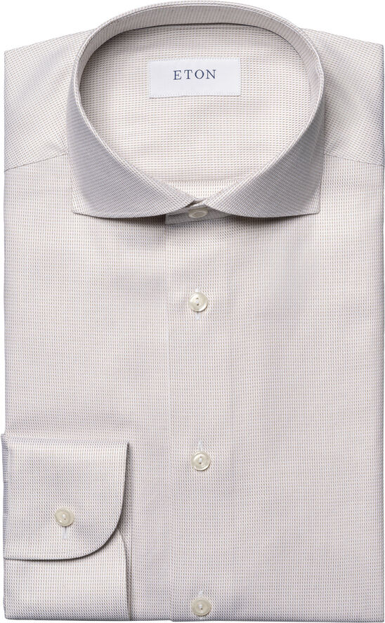 ETON Slim Fit Beige Melange Semi Solid Fine Twill Shirt Lysebrun