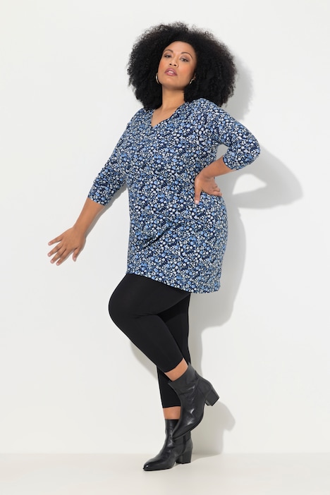 Longshirt, gemustert, A-Linie, V-Ausschnitt, Langarm