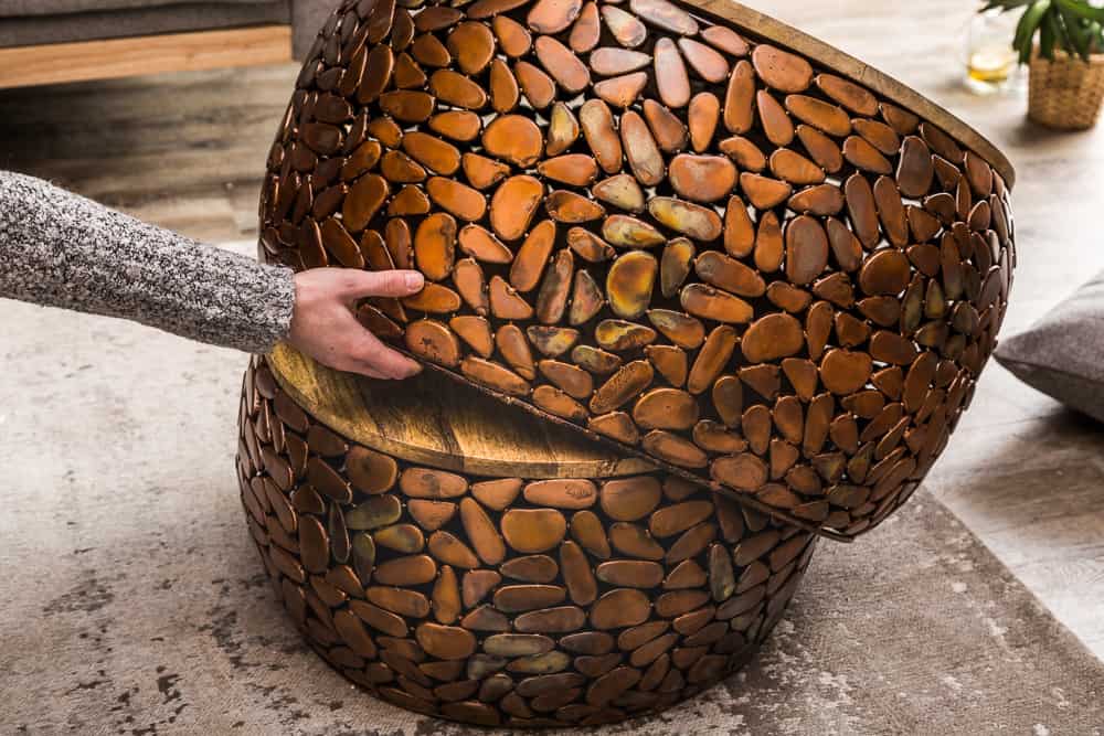 2er Set Runde Couchtische STONE MOSAIC 65cm kupfer Mangoholz Metall Mosaik Design handmade