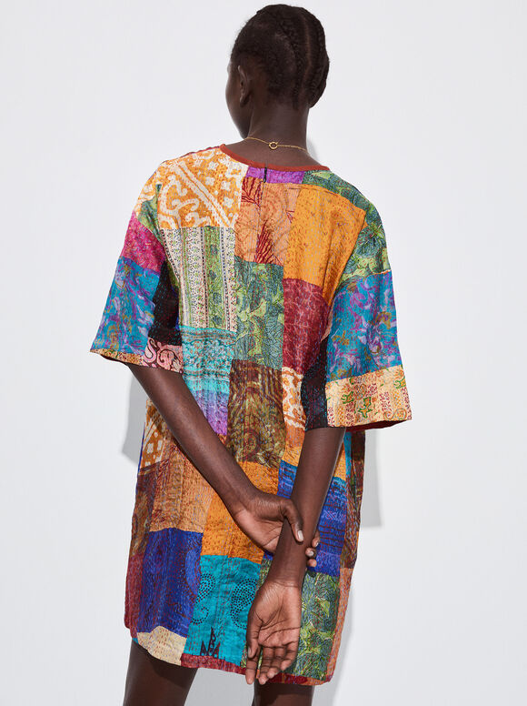 Vestido de patchwork de seda - Multicolorido