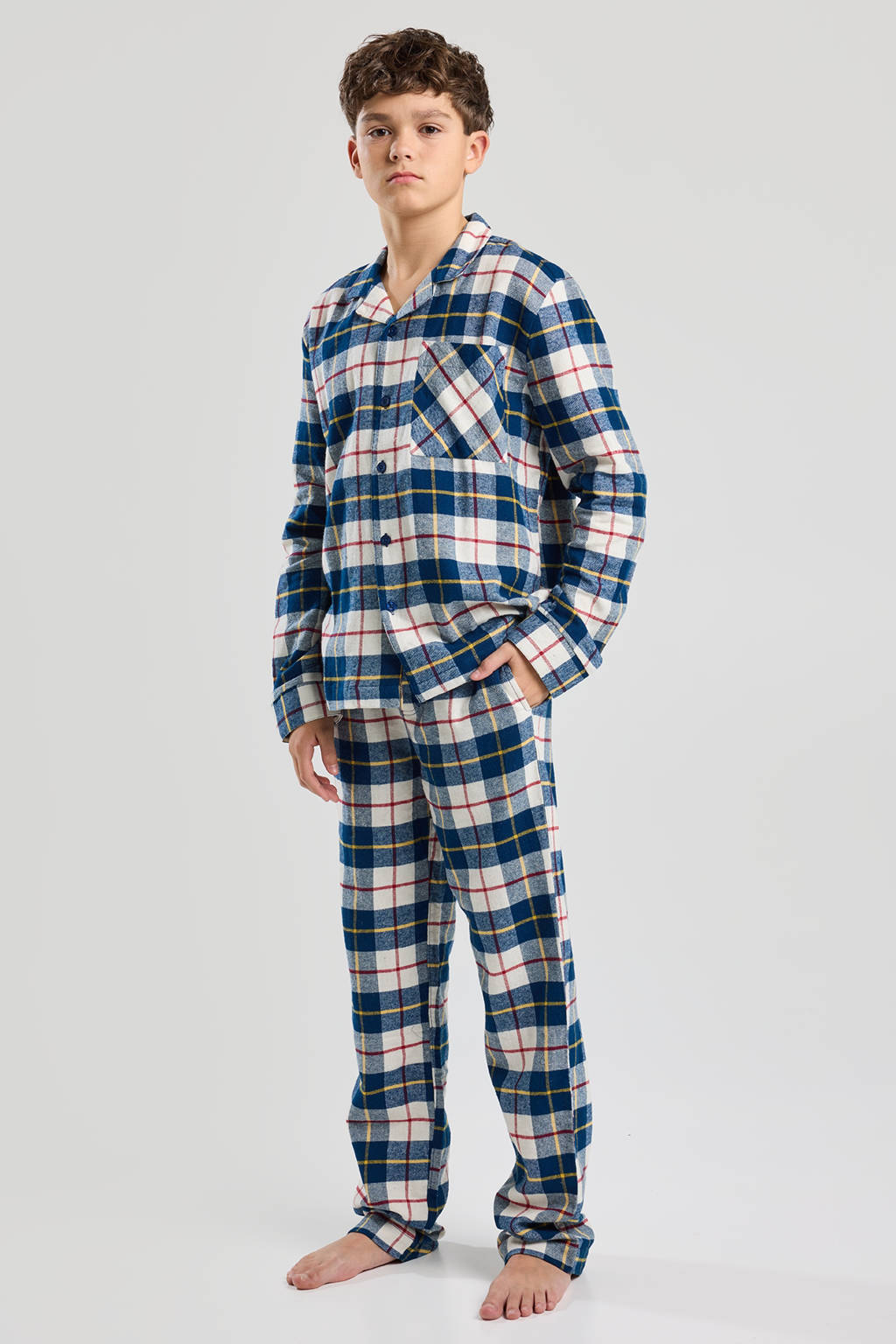 America Today pyjamatop Nathan JR donkerblauw/rood/wit