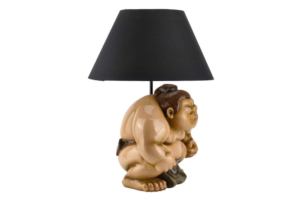 Handgefertigte Tischlampe SUMO 50cm schwarz Skulptur Stoffschirm