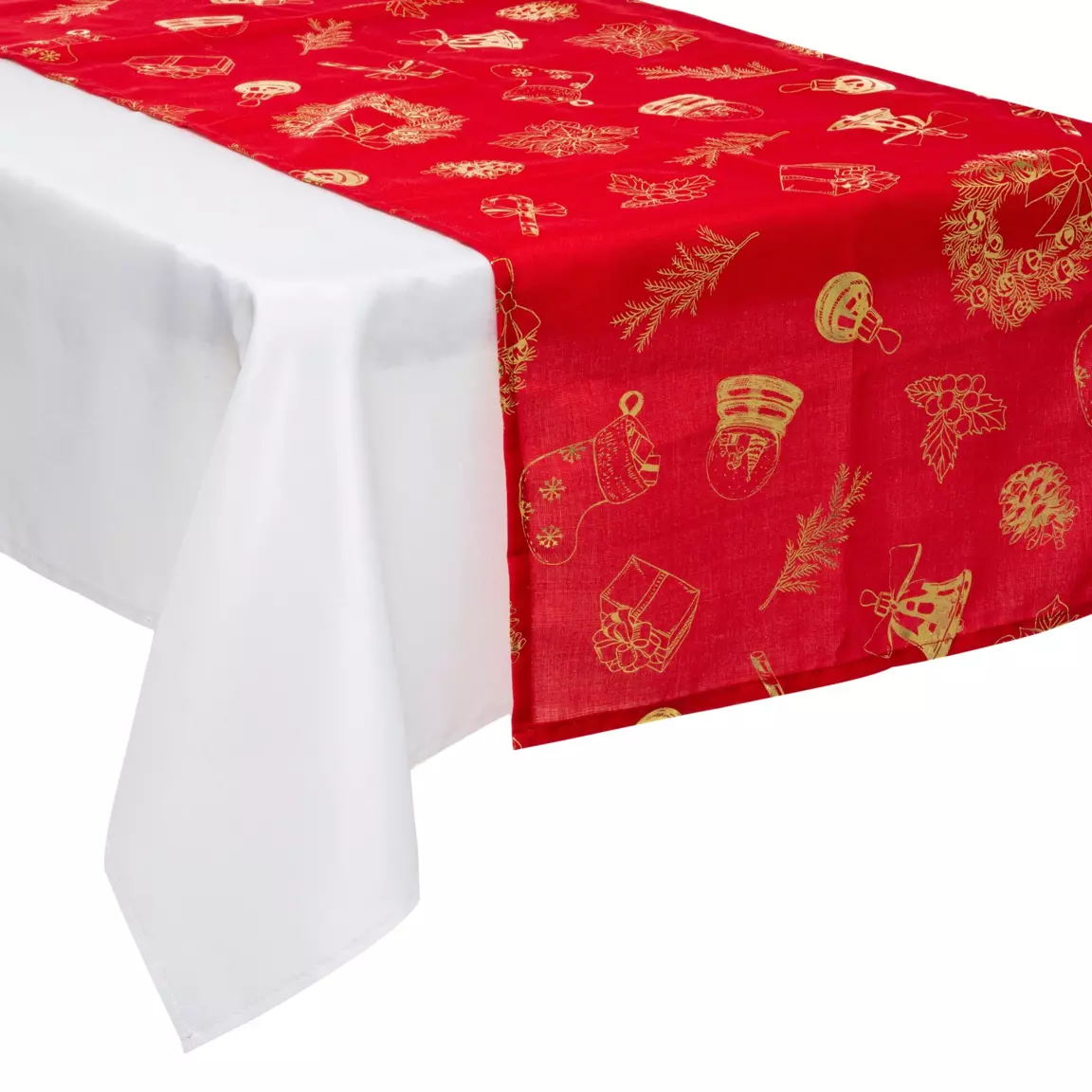 Chemin de table Noël (200 x 45 cm) Motifs Or et rouge