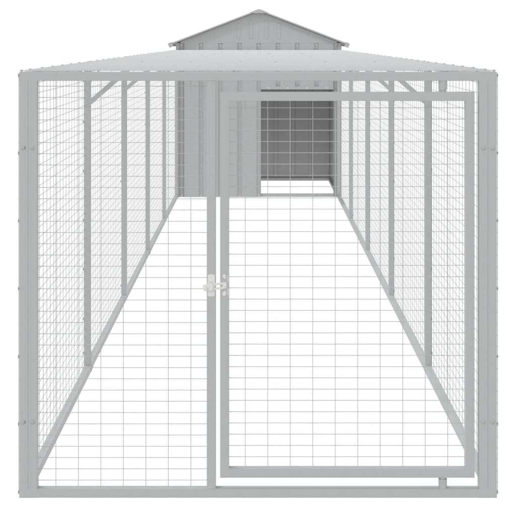 Galinheiro vidaXL com área externa, aço galvanizado, cinza claro, 117x201x123cm