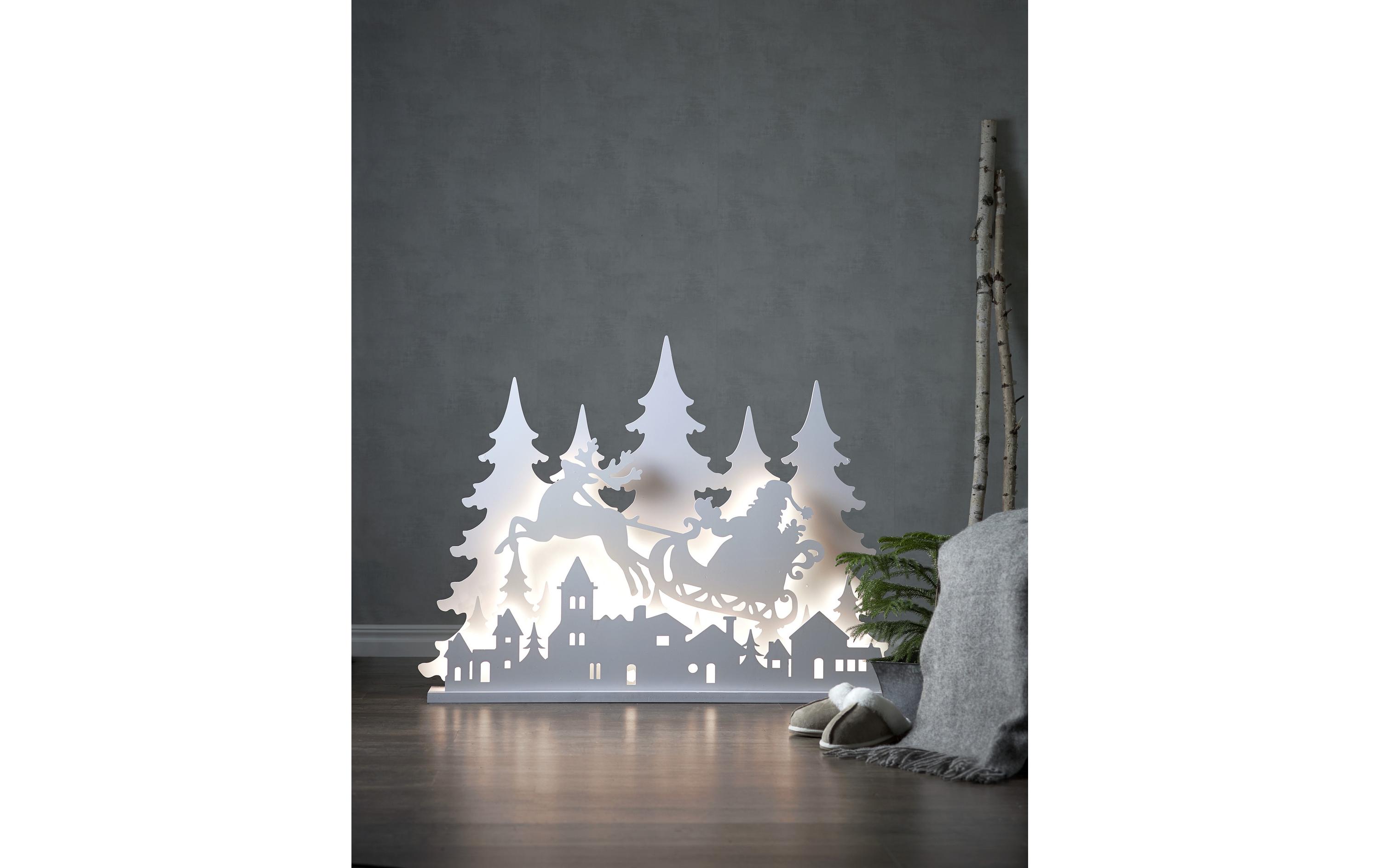 Tischdeko Grandy, 121 cm, Holz, Weiss<br>Beleuchtete Weihnachtssilhouette