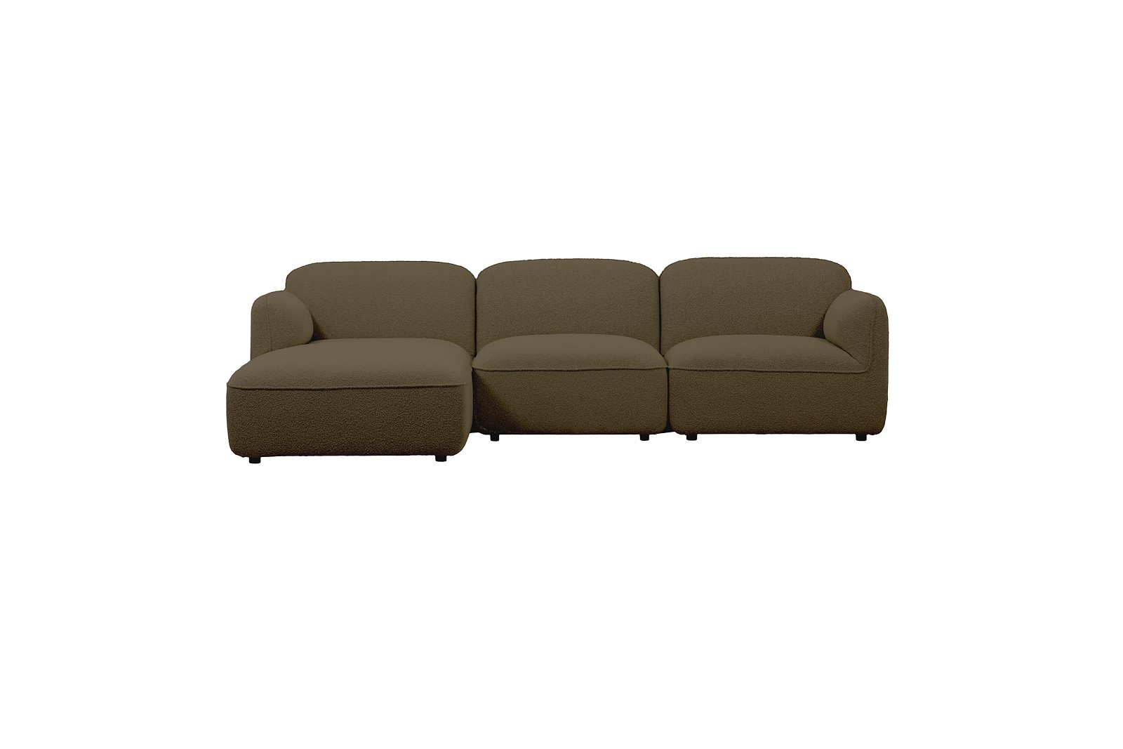 Fluff  2-seter med sjeselong venstre Tekstil Copenhagen Boucle 500 Green med sorte ben