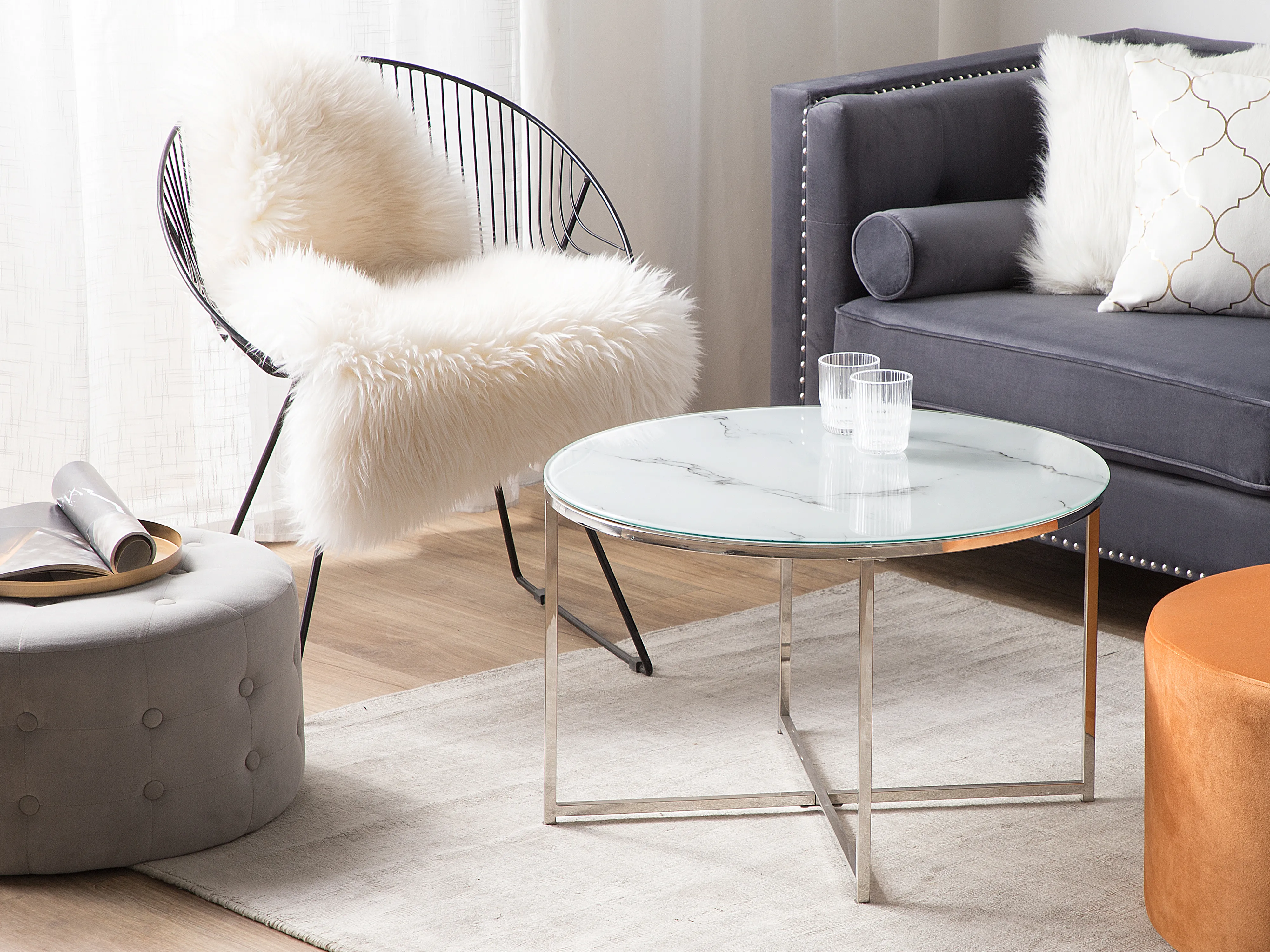 Salontafel QUINCY Veiligheidsglas Marmer/zilver
