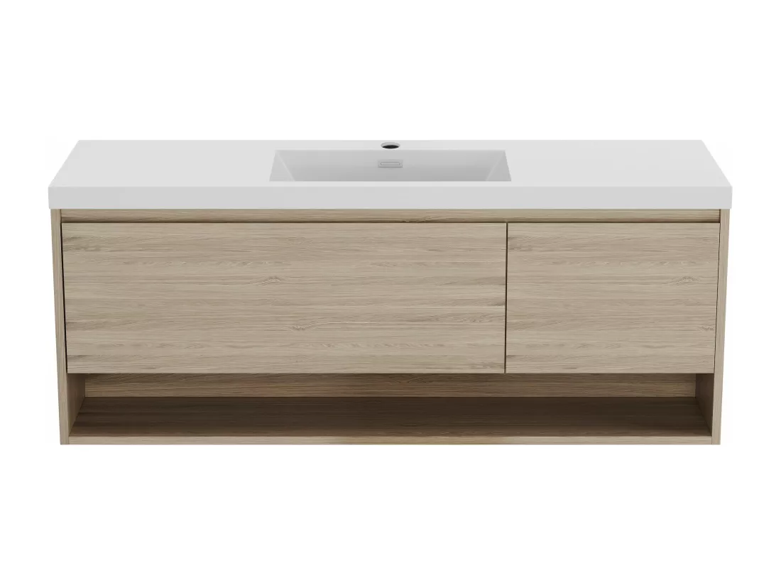 Meuble de salle de bain suspendu simple vasque coloris naturel clair - 150 cm - PUJUKA