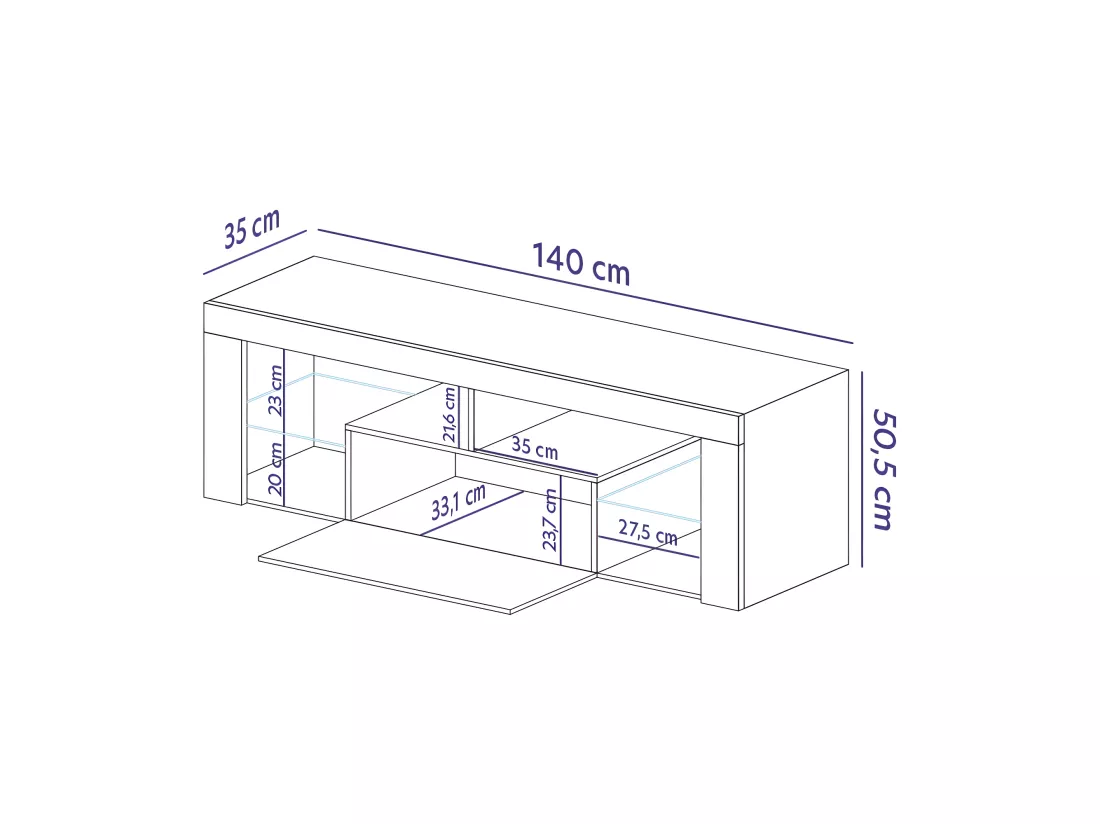 Meuble TV / Banc TV (140 cm, blanc mat / gris brillant, sans LED) - BIANKO