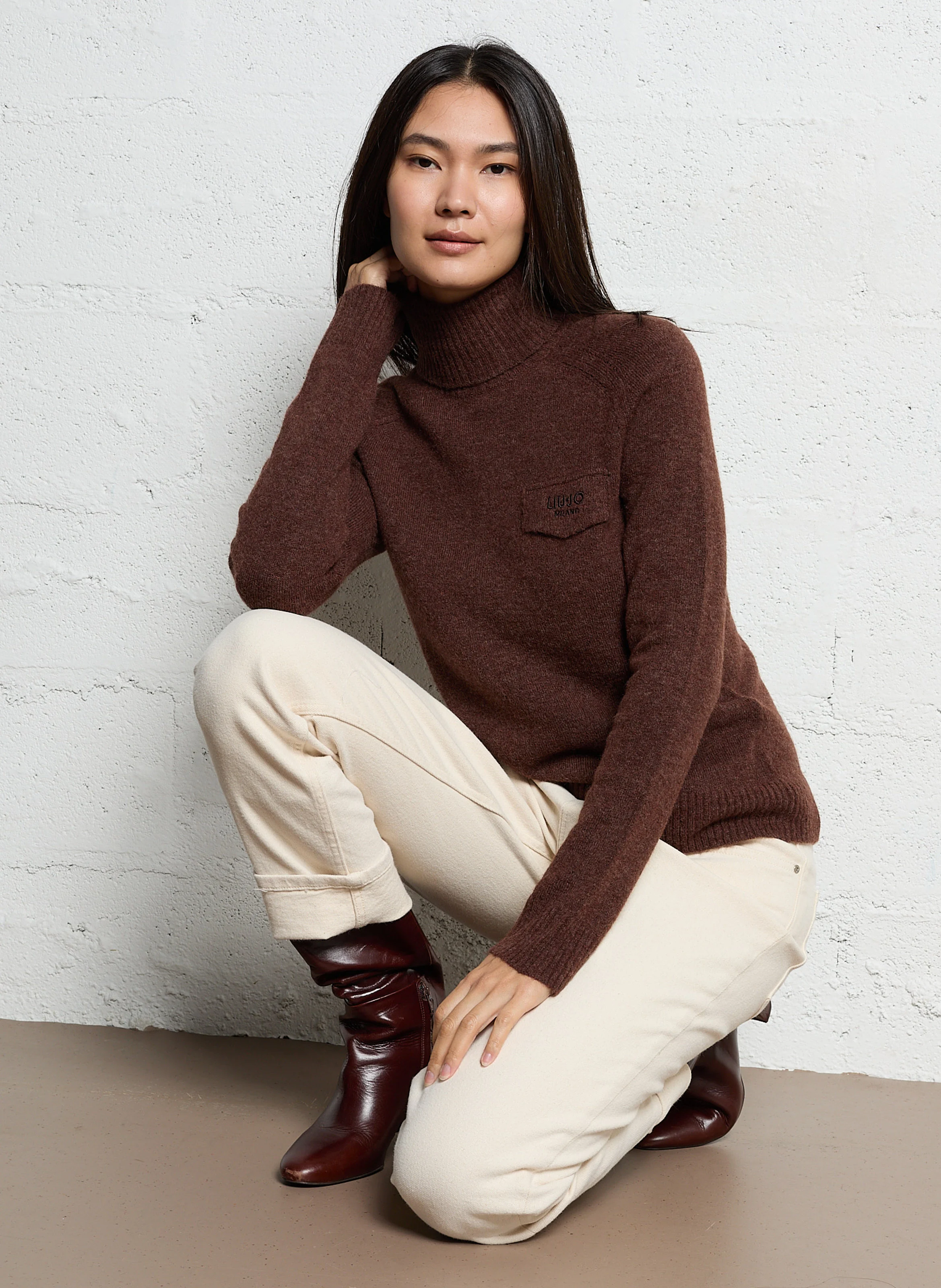 Pull col roulé| Marron