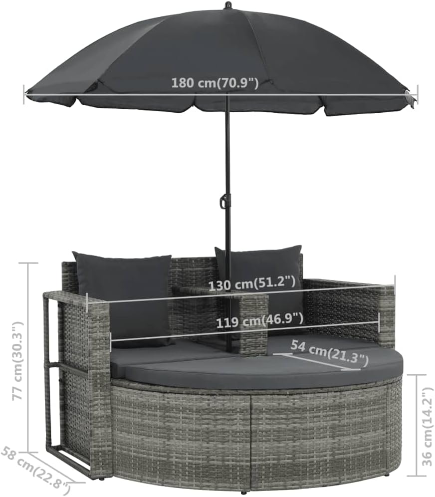 vidaXL Gartenlounge mit Sonnenschirm Poly Rattan Lounge Garnitur Gartenmöbel