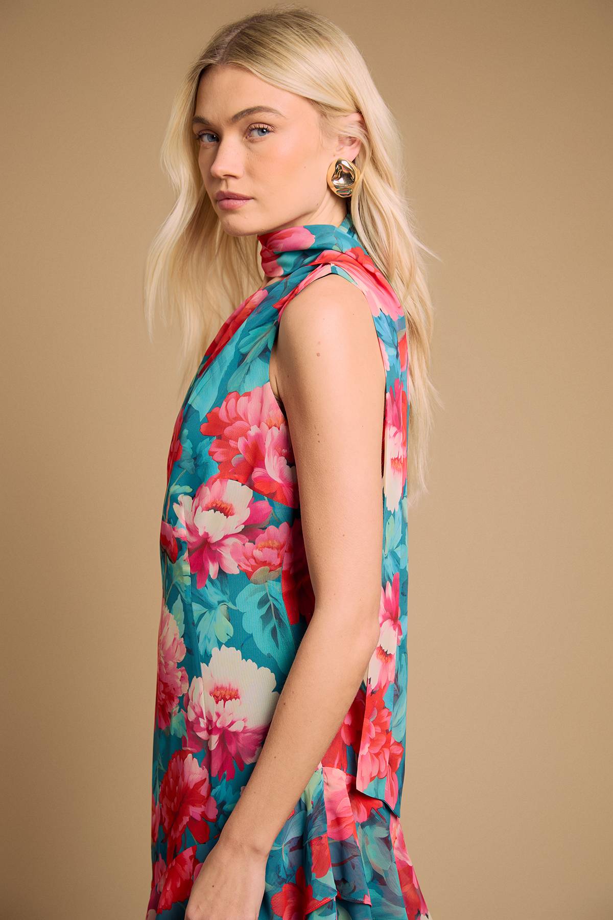 Oasis Robe Midi Asymétrique À Volants Avec Foulard