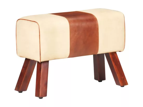 Banc saut de cheval 58 cm marron cuir véritable et manguier
