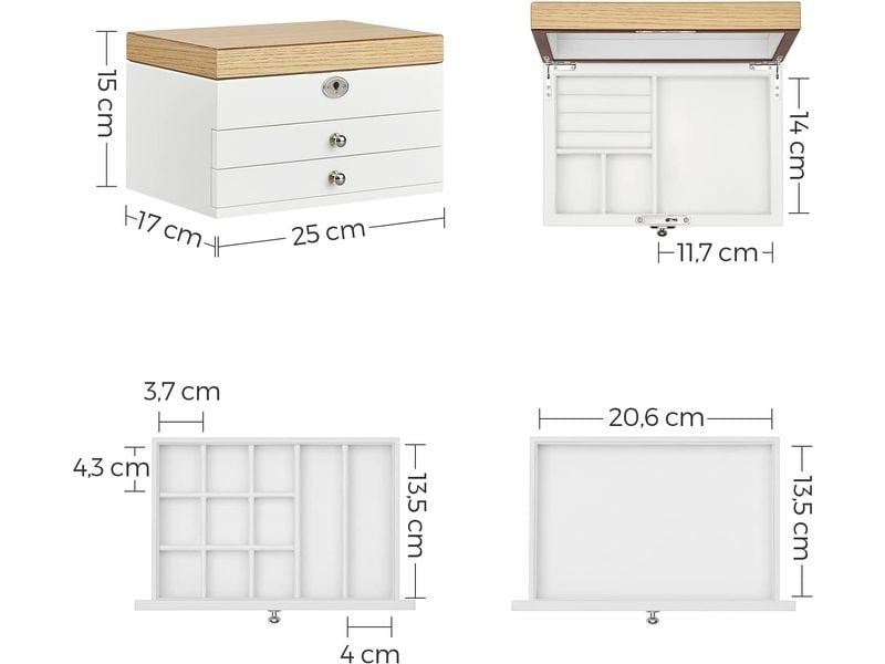 Songmics Schmuckschatulle 24 x 18 x 14.5 cm Schmuckkasten