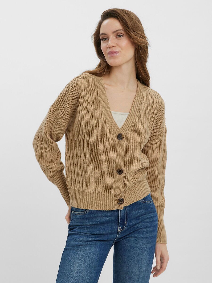 VERO MODA<br>Cardigã curto de malha com fecho de botão