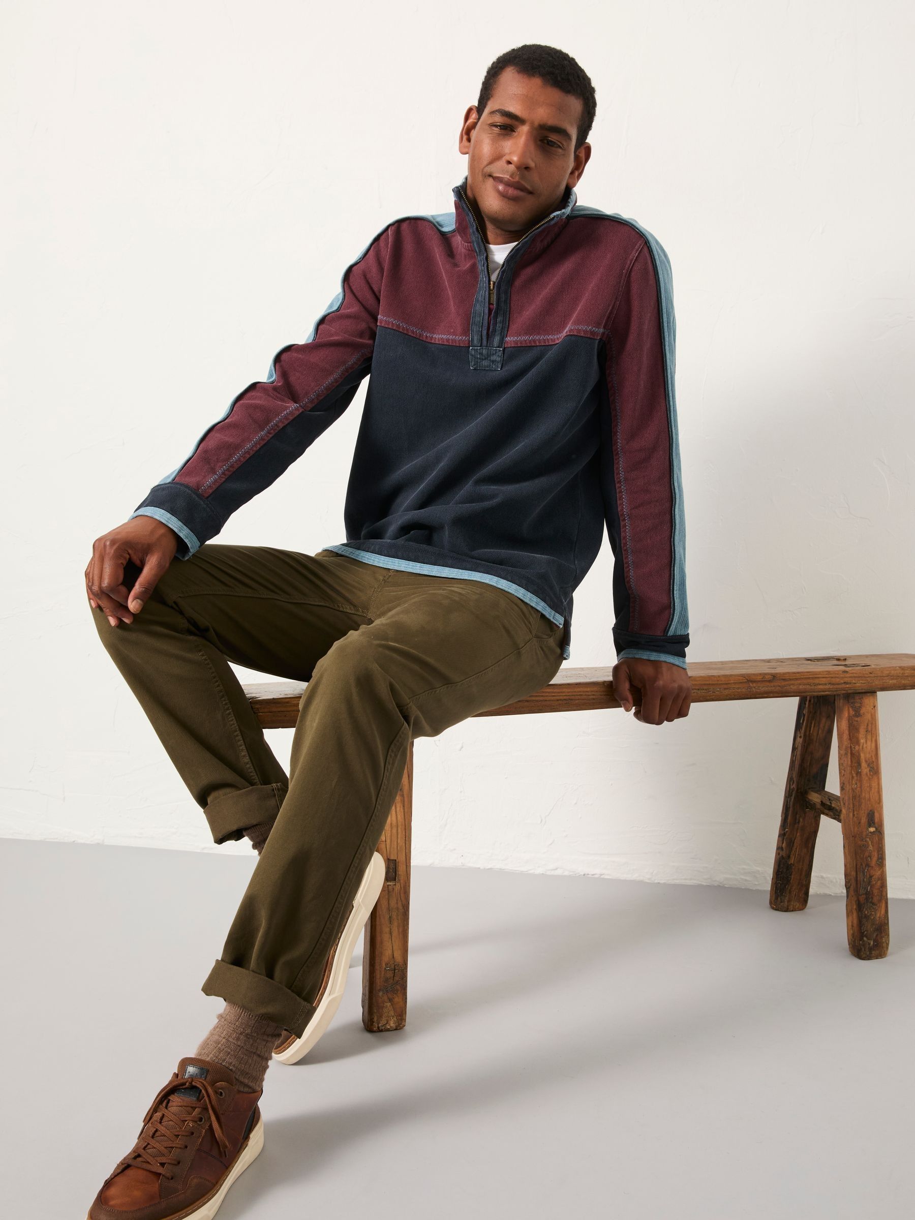 Marineblauw - FatFace - Sweater met panelen