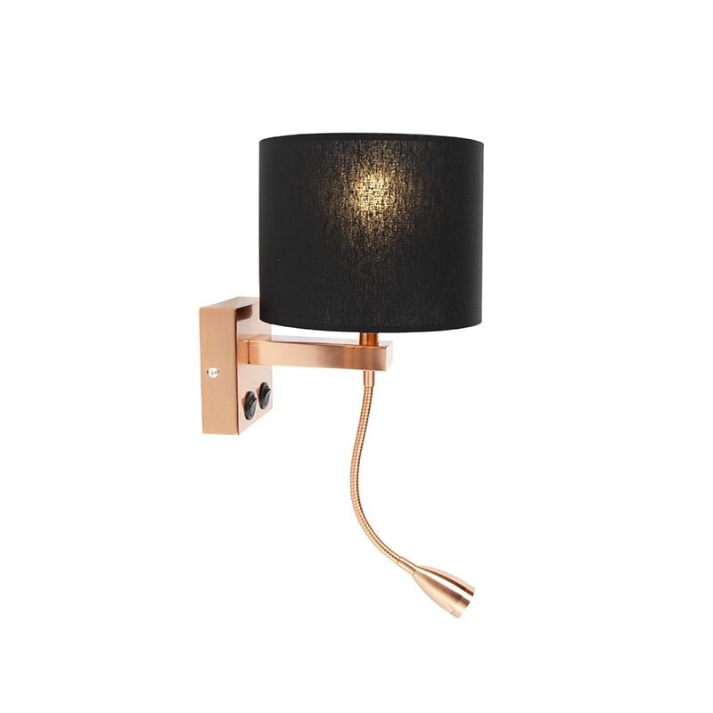 Art deco wandlamp koper met zwarte kap - Brescia