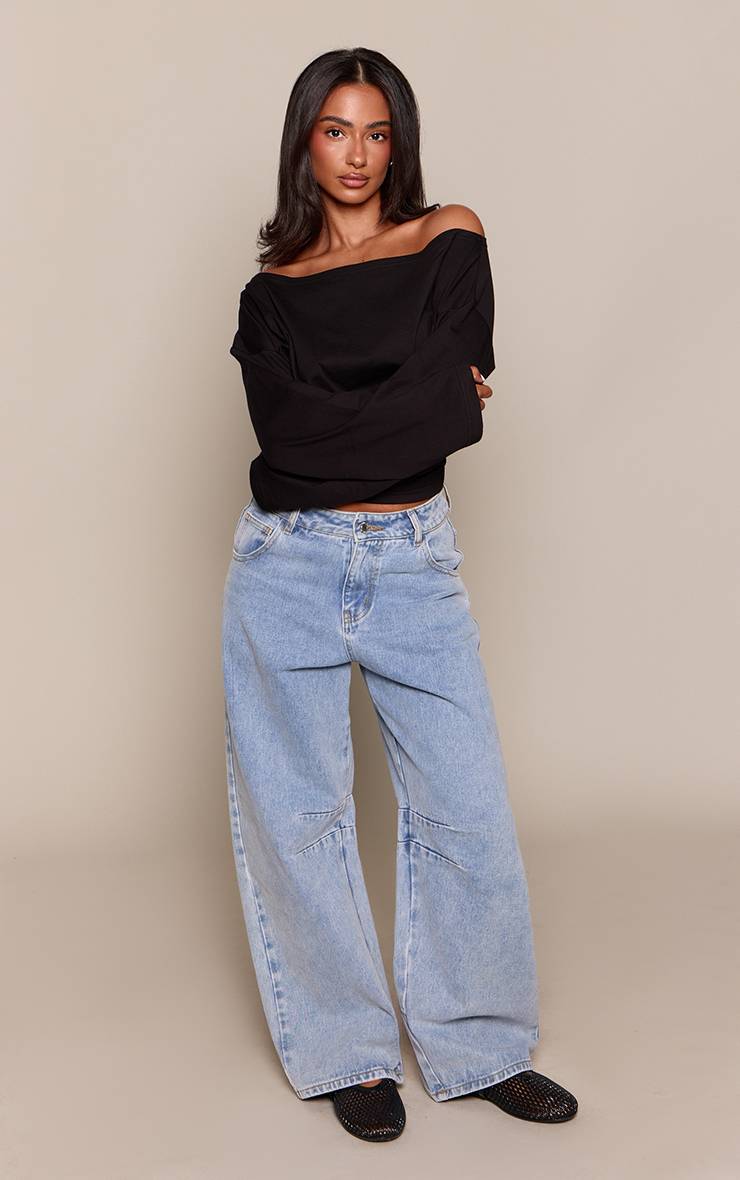 Noir T-shirt Petite En Coton Décolleté Avec Détail Froncé
