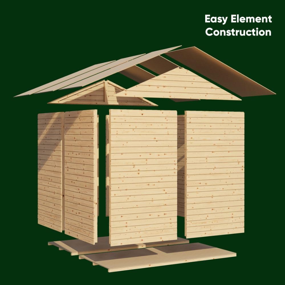 Gerätehaus Alisha aus Fichten-Holz, Gartenhaus mit 14mm Wandstärke, Holzhaus inklusive Montagematerial, Geräteschuppen Größe: 202 x 252 cm, Satteldach