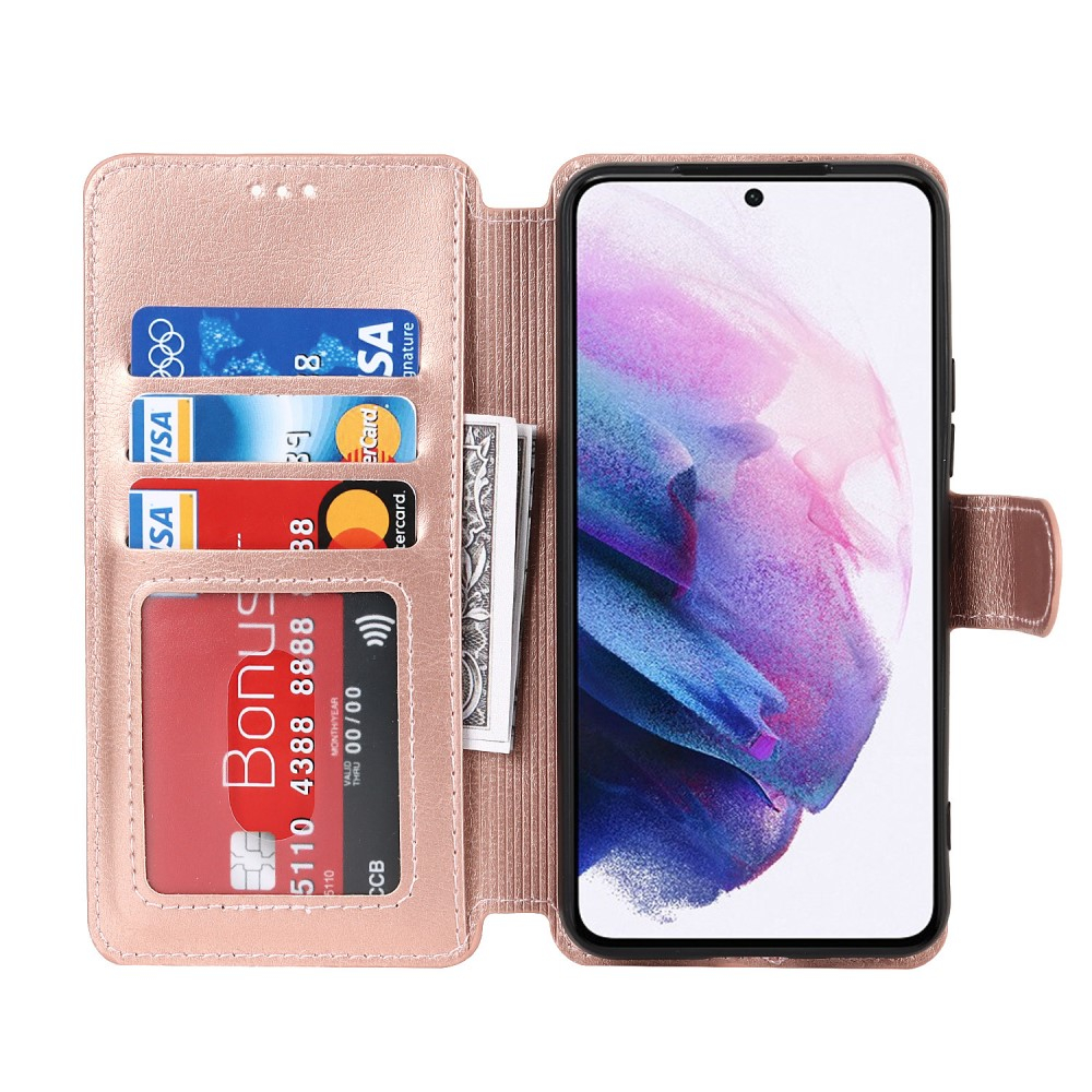 Samsung Galaxy S22 5G Leder Tasche mit Kartenfach im Retro Style - Roségold
