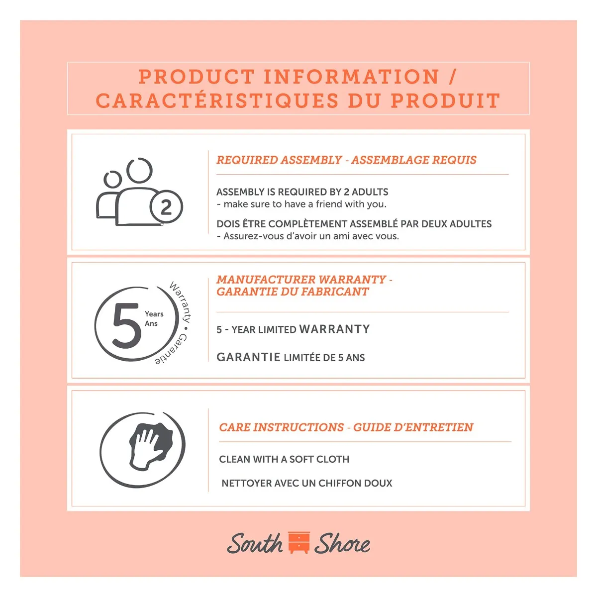 South Shore Bureau 4 tiroirs Yodi - Orme naturel et Blanc