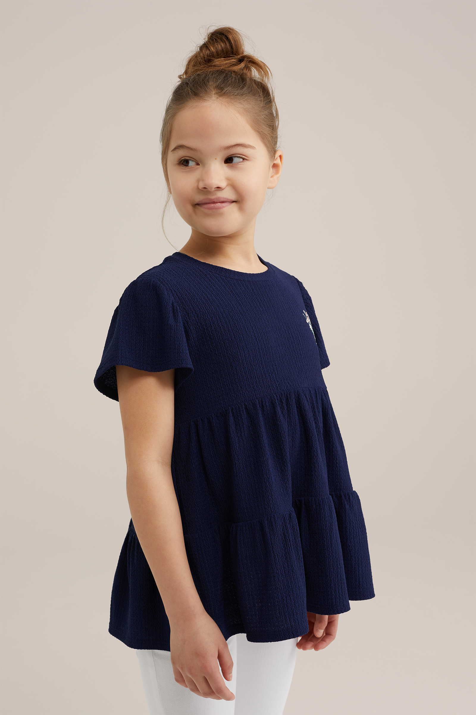 Meisjes T-shirt met structuur WE Fashion Marineblauw