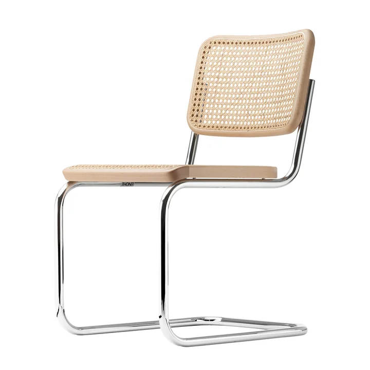 Thonet - S 32 V Stuhl, Chrom / Buche natur (TP 17) / Rohrgeflecht mit Kunststoffstützgewebe