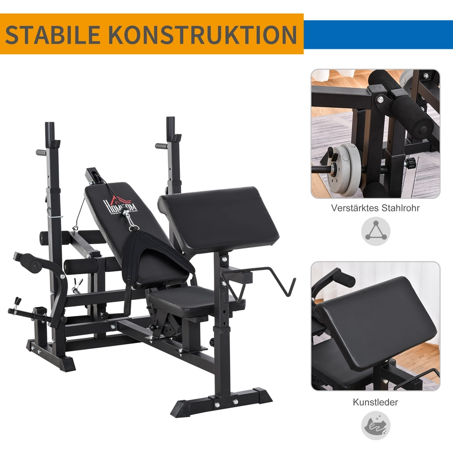 HOMCOM Multifunktions Trainingsbank mit Langhantel Ablage Schwarz