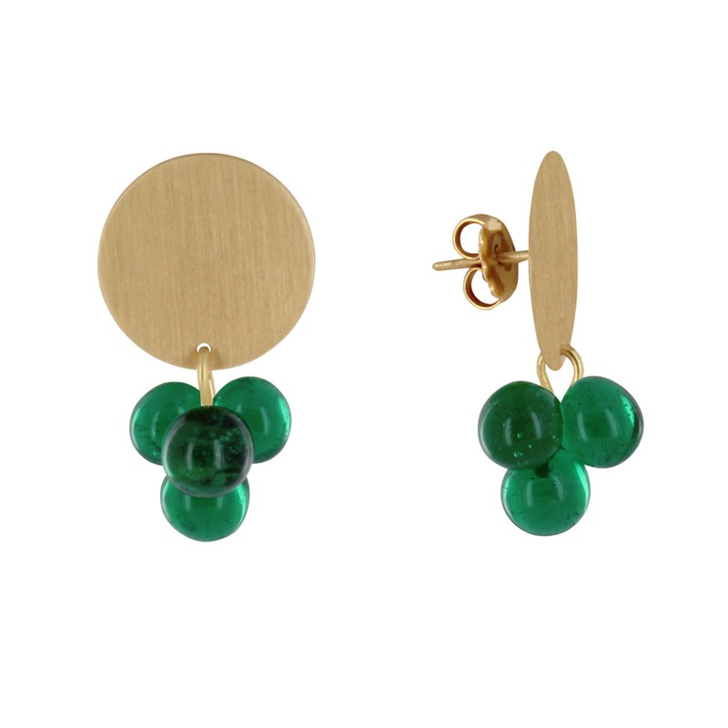 Boucles d'Oreilles Pastille en Laiton et Bouquet de Perles de Verre