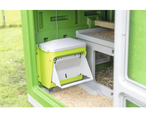 KERBL Smart Coop voerautomaat met trapklep, voor ca. 7,5 kg, 10 l pluimveevoer, kippenvoer, groen en wit