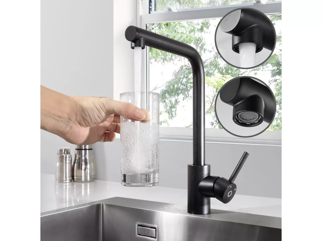 Cecipa max Mitigeur de cuisine, Robinetterie Noir en Acier Inox, Robinet de cuisine monocommande, rotatif à 360 °,EU Modèle