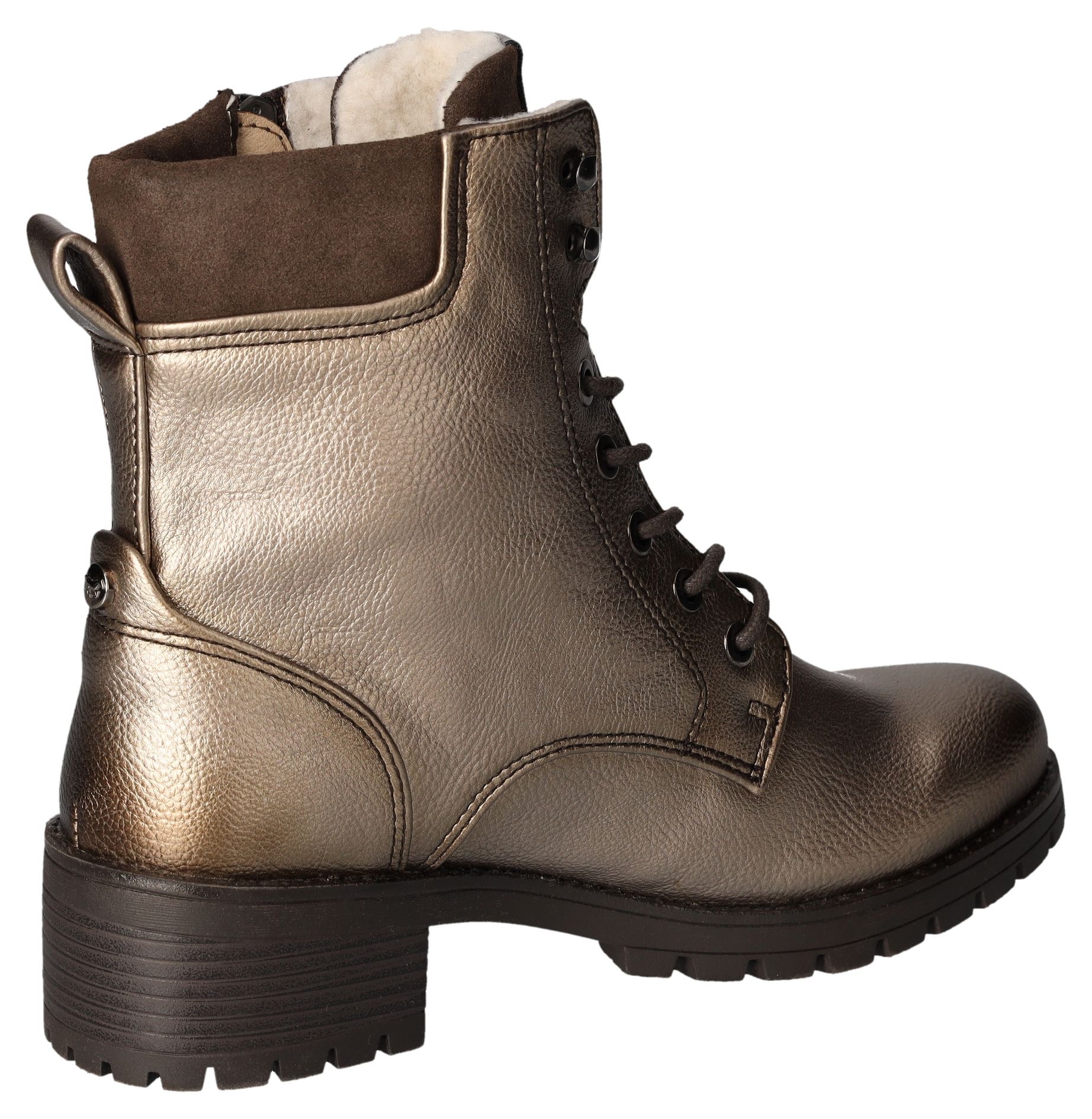 Mustang Shoes Schnürboots  , Schnürstiefelette, Blockabsatz, in Metallic-Optik, schmale Form