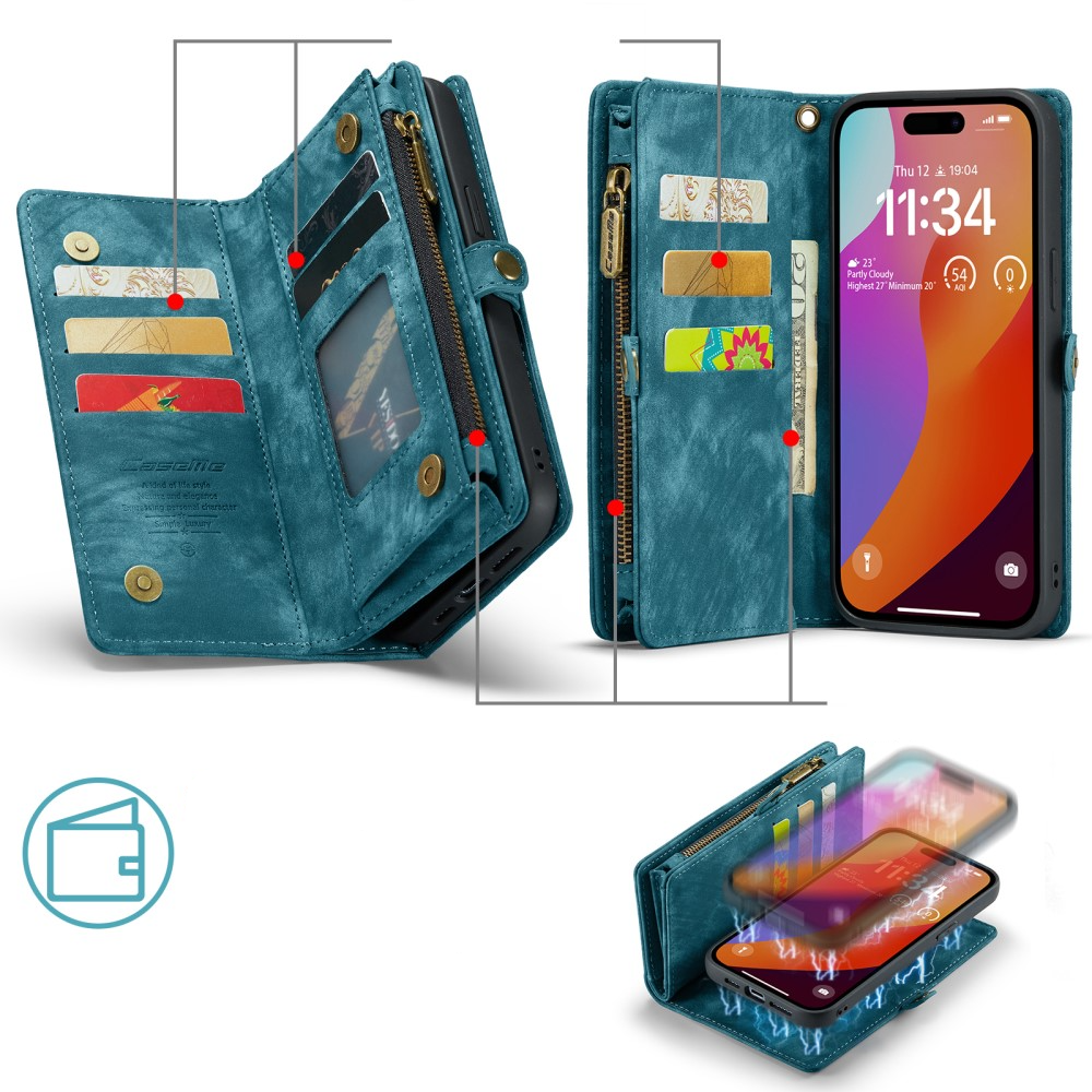 iPhone 16 Pro Max 2in1 Leder Tasche   Magnet Hardcase Karten Etui - Blau