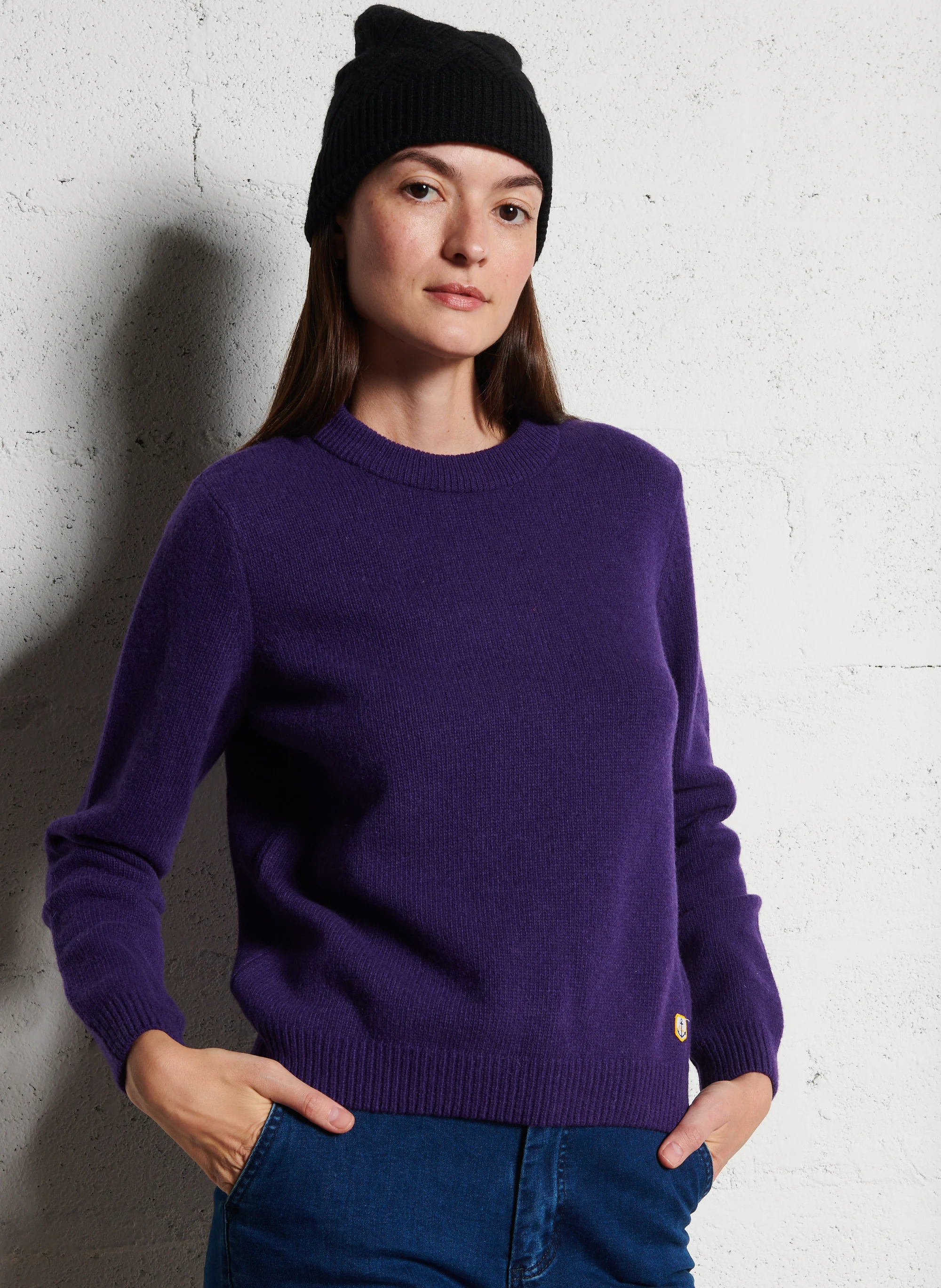 HERITAGE - Pull droite col rond en laine mélangée | Violet