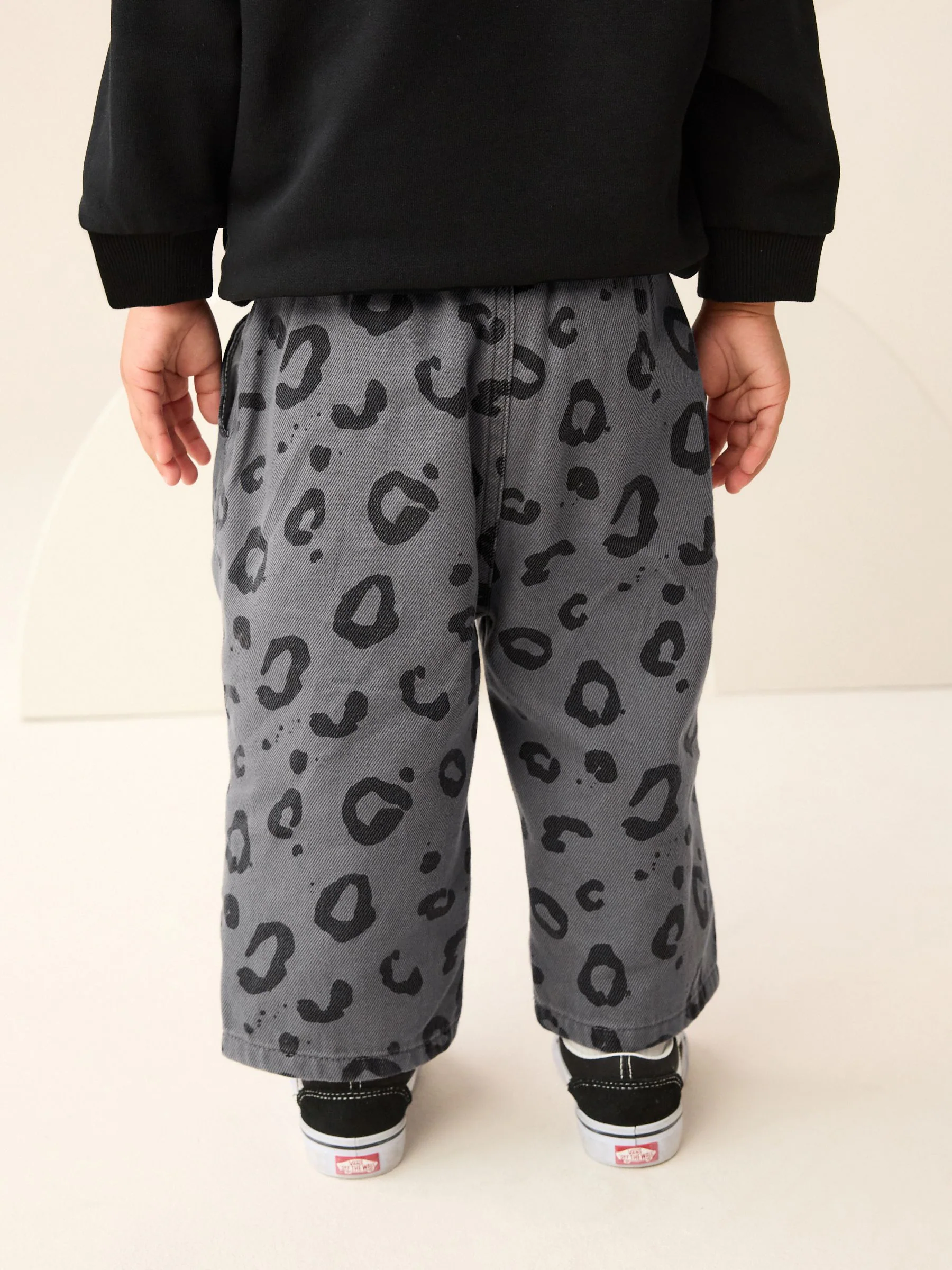 Antracietgrijs luipaardprint - Wijde broek met elastische taille (3mnd-7jr)