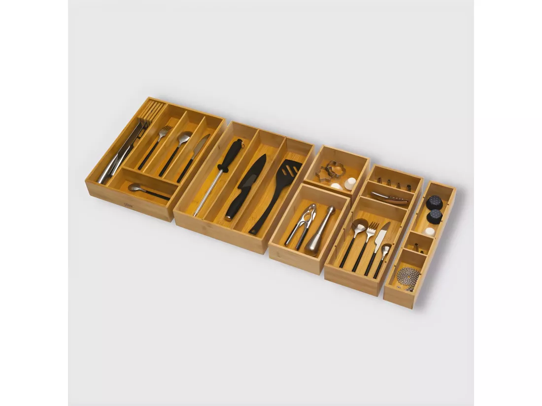 Organiseur de cuisine en Bambou avec séparateurs amovibles 15 x 38 cm