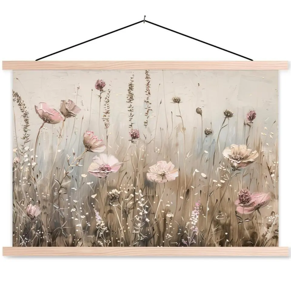MuchoWow - Schoolplaat/ wandhanger - Bloemen - Roze - Modern - Beige -