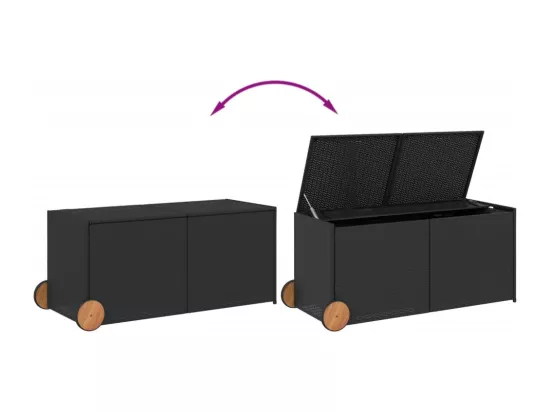 Boîte de rangement de jardin et roues noir 283L résine tressée