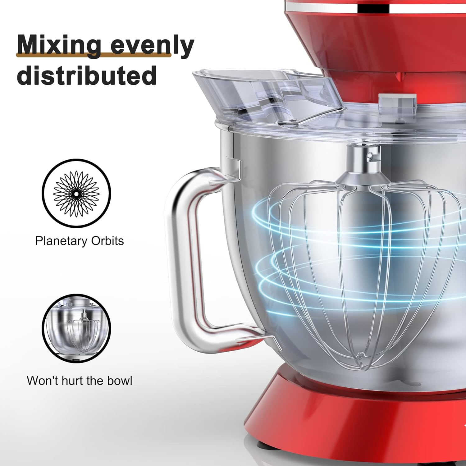 9.5L Küchenmaschine Knetmaschine 1500W, DOBBOR Rührmaschine mit Rührbesen, Knethaken, Schlagbesen, Spritzschutz, 7 Geschwindigkeit Planetarisches Rührsystem, leise und multifunktional (Rood)