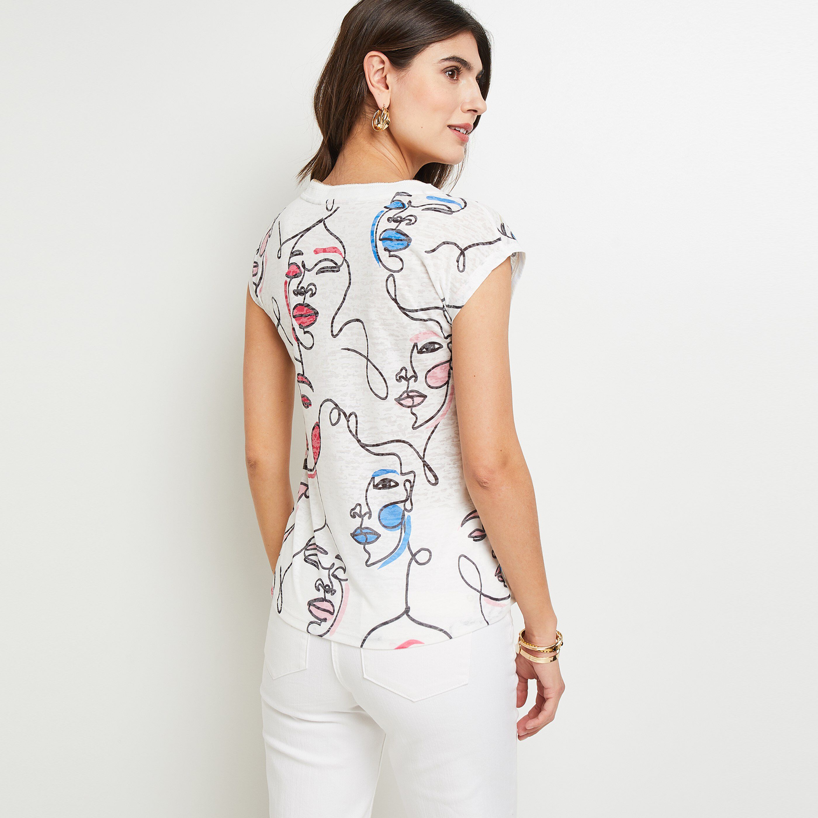 Tshirt imprimé visages femme - BLANC CASSE