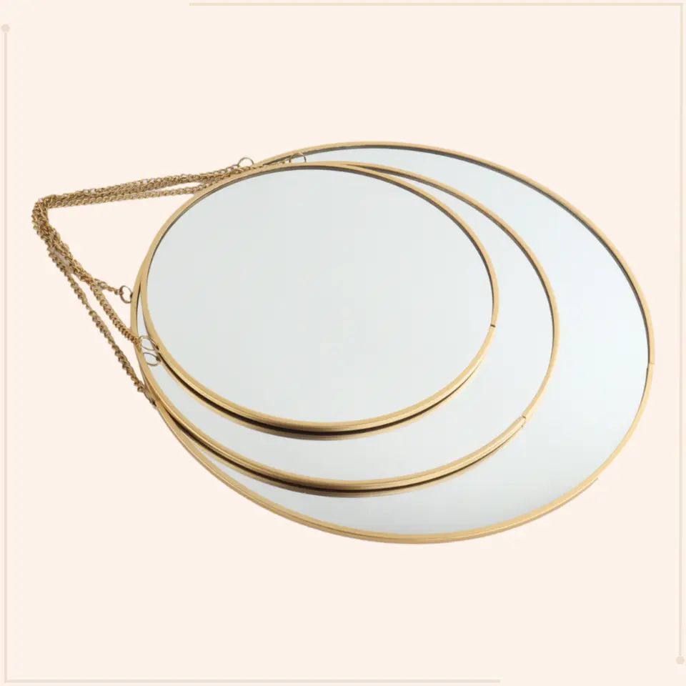 MISOU Spiegel Set van 3 Rond Goud Metaal Wandspiegel